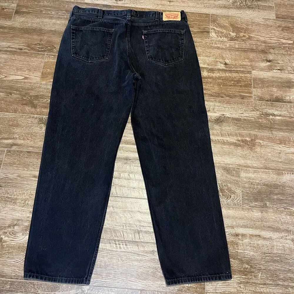 Levis 550 Jeans Mens 40x32.5 Black Tapered Leg Relaxed Fit Denim Pants Classic